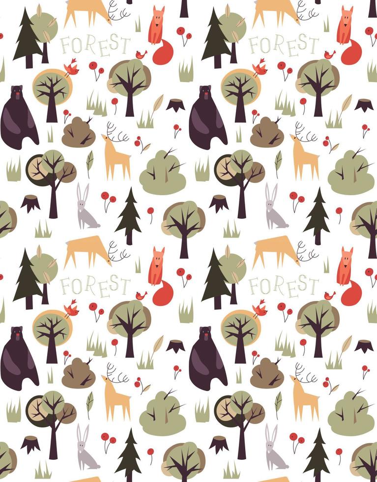Summer forest with animals, seamless pattern vector