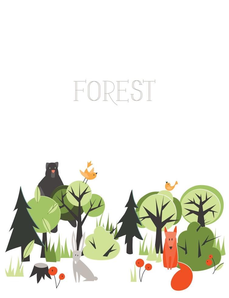 bosque de invierno con ilustración de animales vector