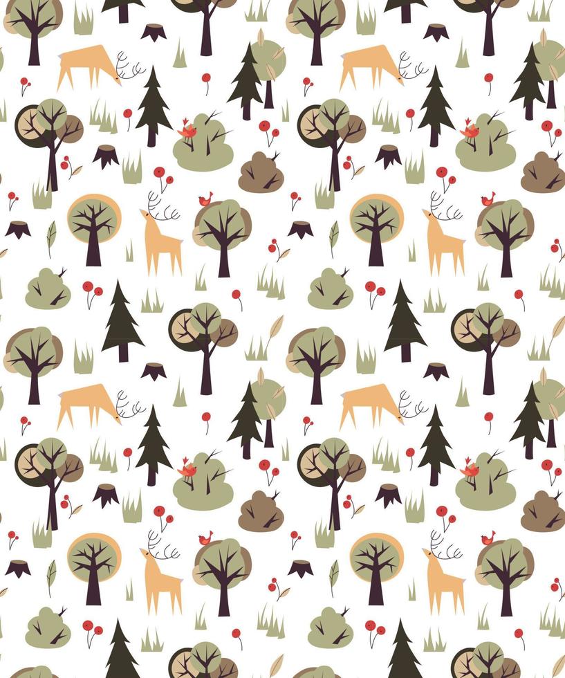 Summer forest with animals, seamless pattern vector