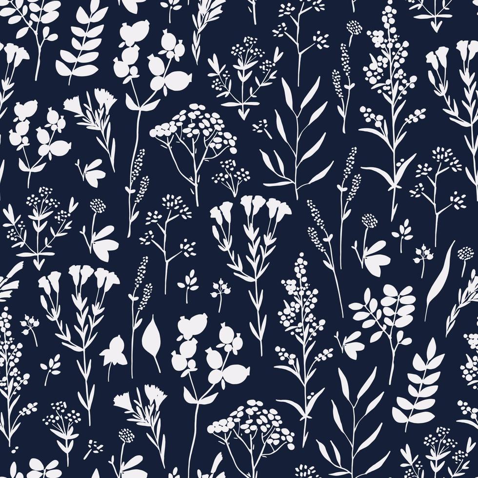 Green floral spring pattern with herbs vector