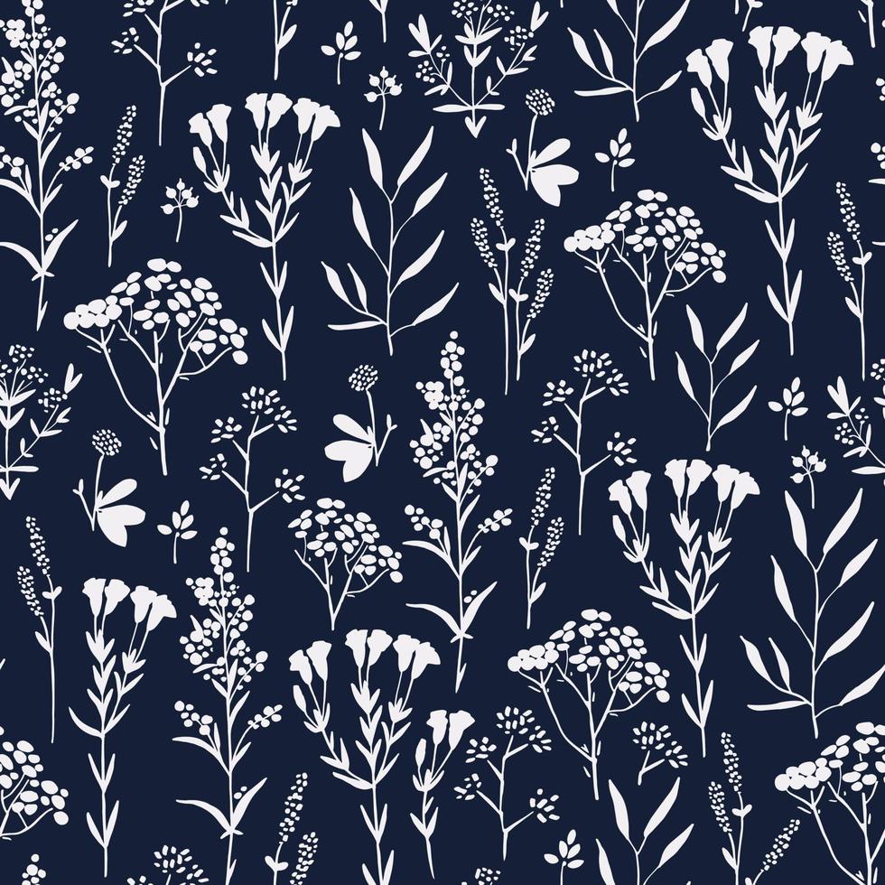 Green floral spring pattern with herbs vector