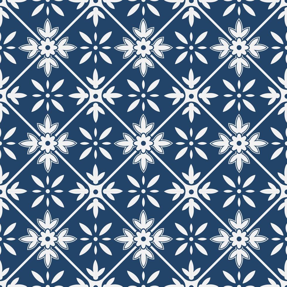 Blue and white vintage delft pattern vector