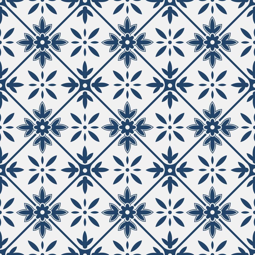 Blue and white vintage delft pattern vector