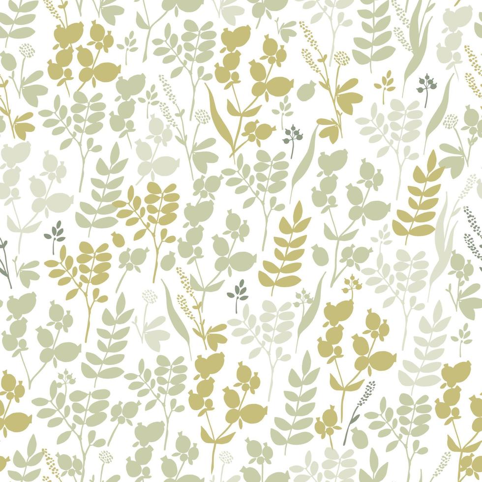 Green floral spring pattern with herbs vector