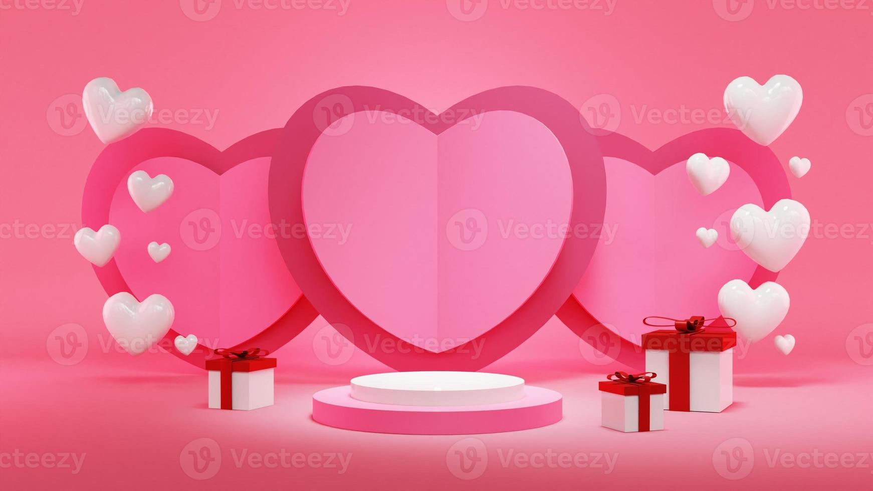 Fondo de san valentín de podio rosa de ilustraciones 3d foto
