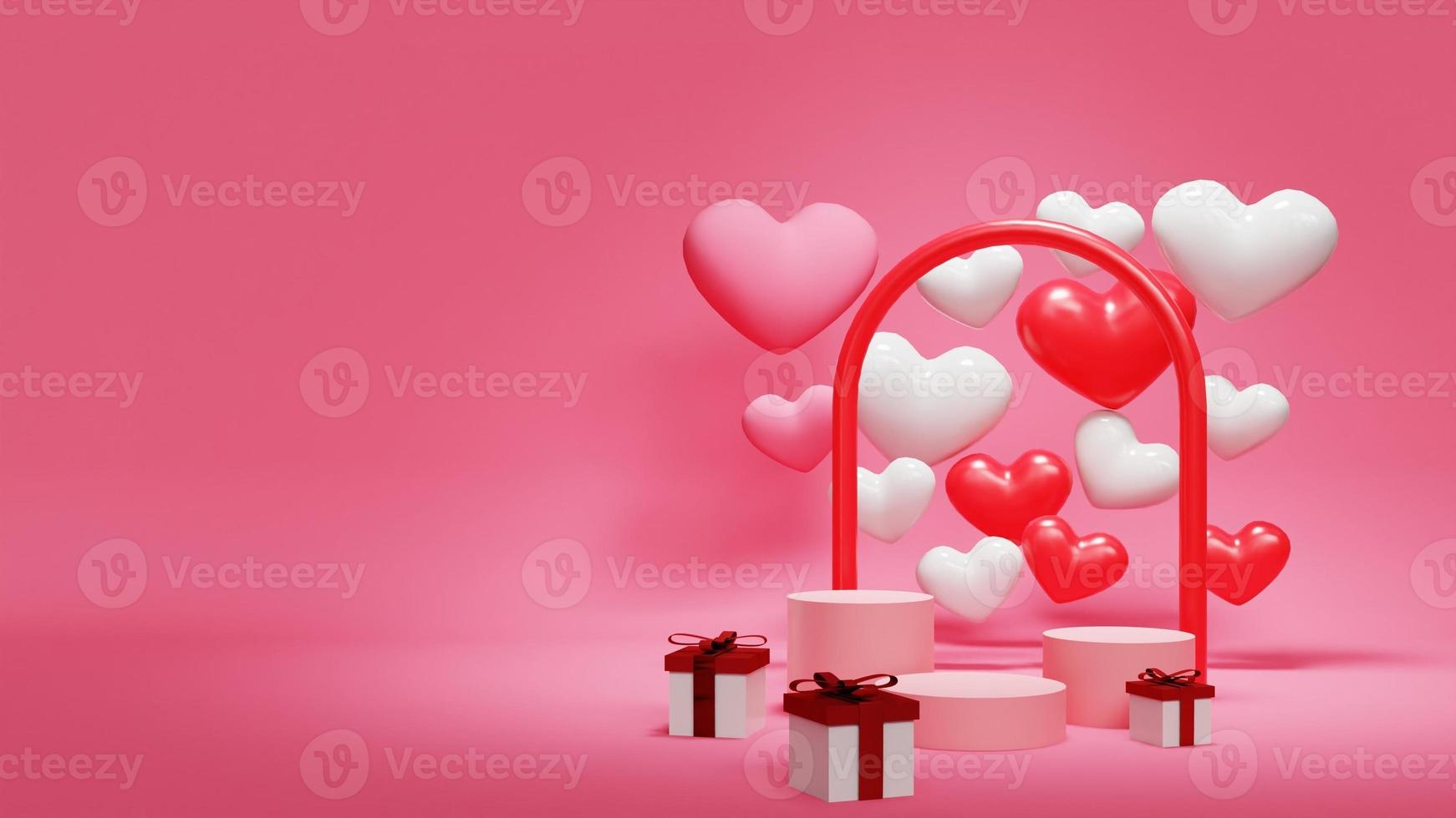 3D illustrations pink cylinder podium valentine background photo