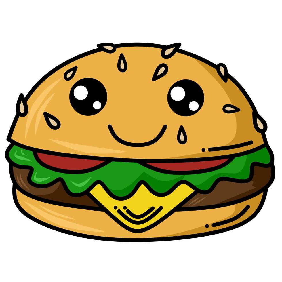 cute burger vector drawing for coloring book