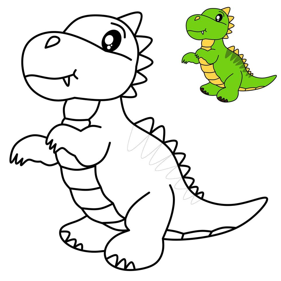 vector drawing of cute dinosaur for coloring book