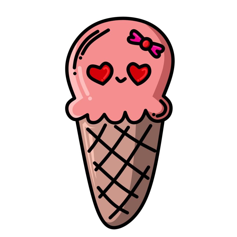 Vector image of kawaii strawberry ice cream