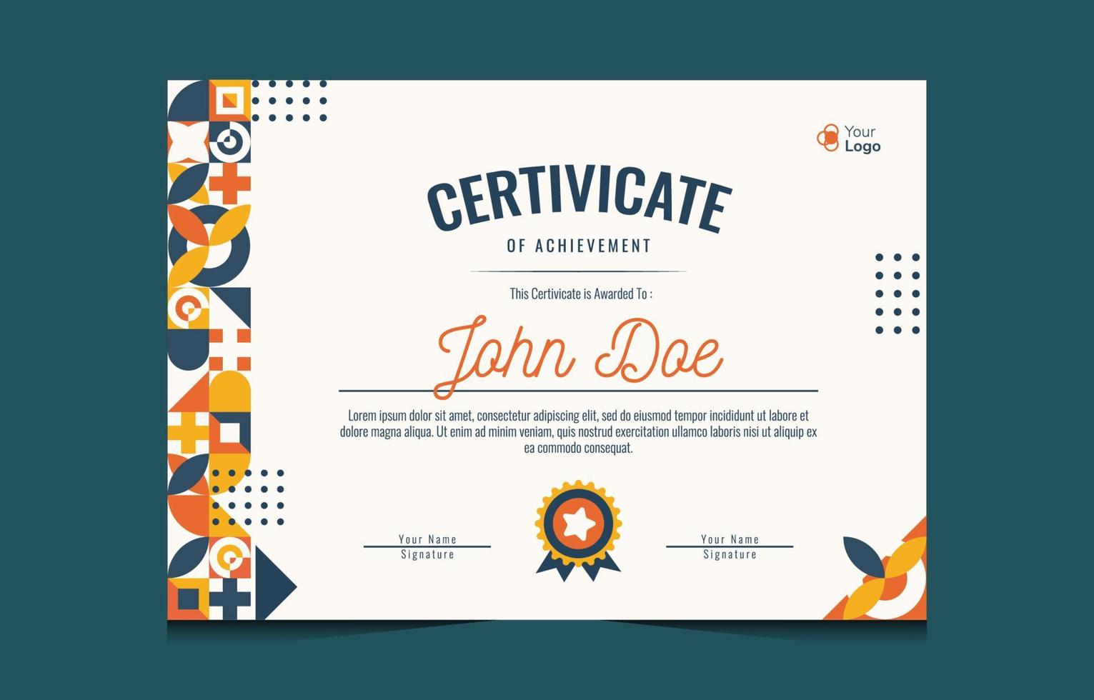 certificado con adorno de mosaico plano vector