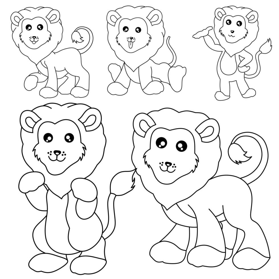 lindos dibujos de leones para colorear libro vector