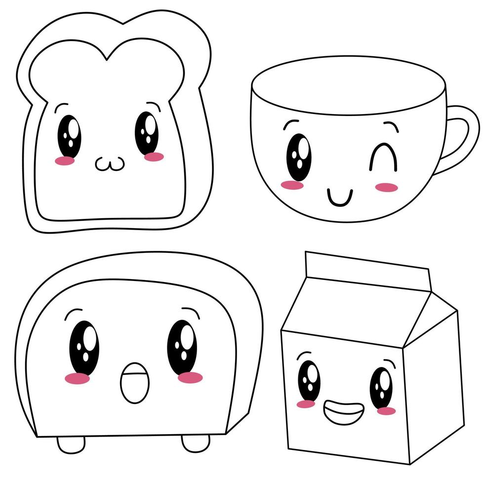 vector image of cute and funny bread and milk