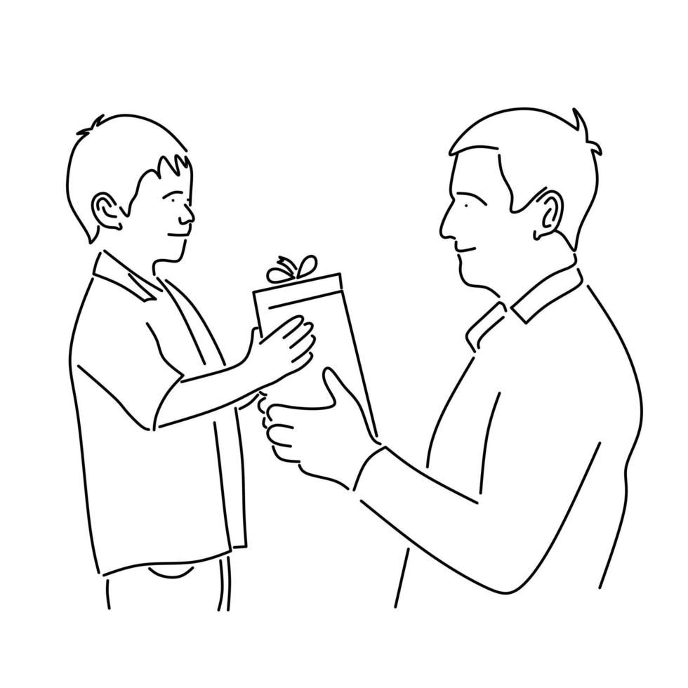 vector image of a father giving a gift to his son