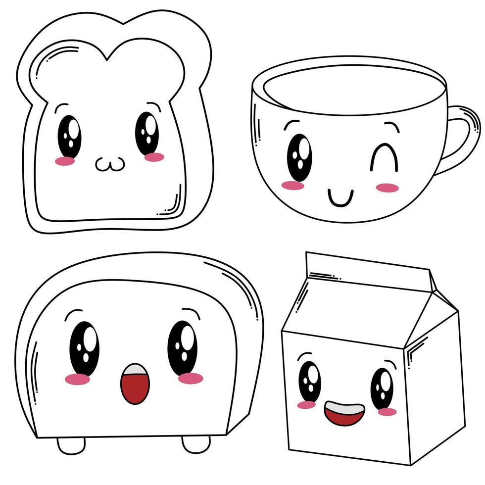 vector image of cute and funny bread and milk