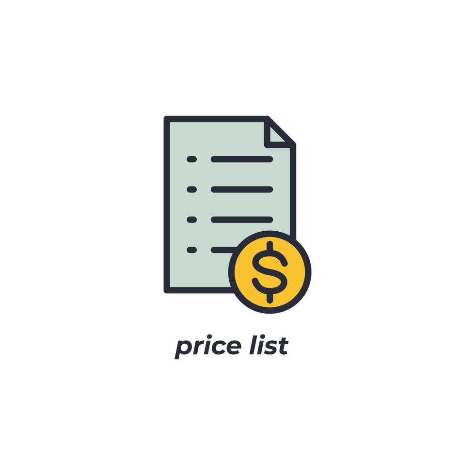 el símbolo de la lista de precios de signos vectoriales está aislado en un fondo blanco. color de icono editable. vector