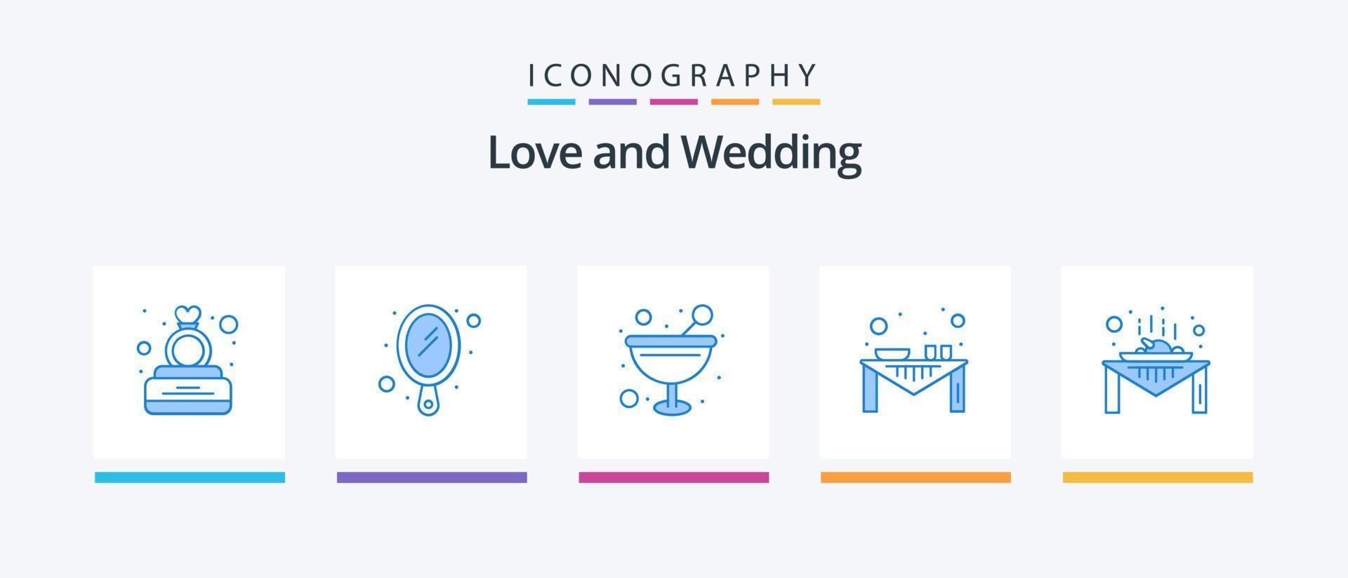 Paquete de 5 iconos de boda azul que incluye cena. fiesta. bebida. evento. decoración. diseño de iconos creativos vector