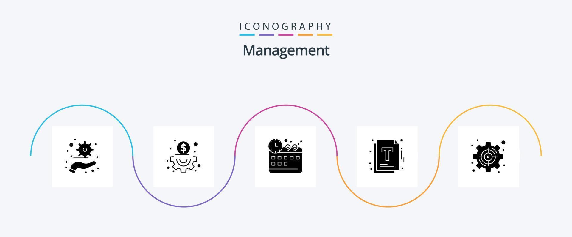Management Glyph 5 Icon Pack Including target. set. time. management. optimization vector