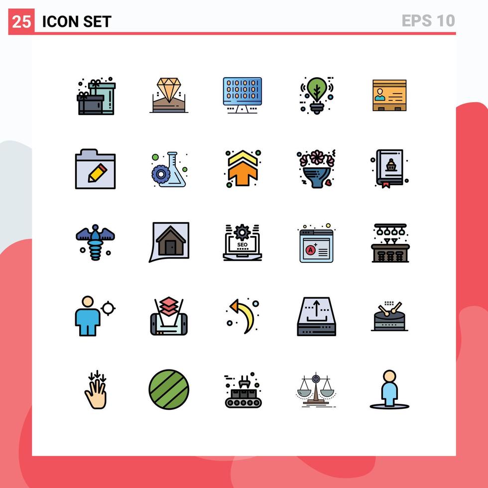 Group of 25 Filled line Flat Colors Signs and Symbols for cards id computer lighting eco Editable Vector Design Elements