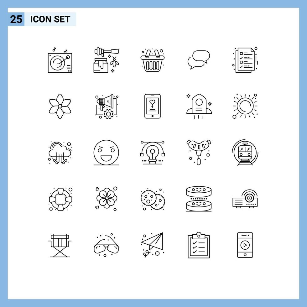 Line Pack of 25 Universal Symbols of ok document cart delivery sms Editable Vector Design Elements