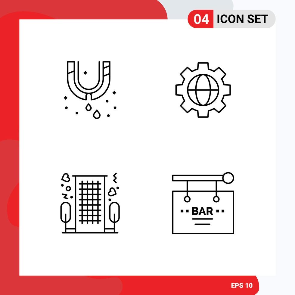 Line Pack of 4 Universal Symbols of leak love plumbing globe romantic Editable Vector Design Elements