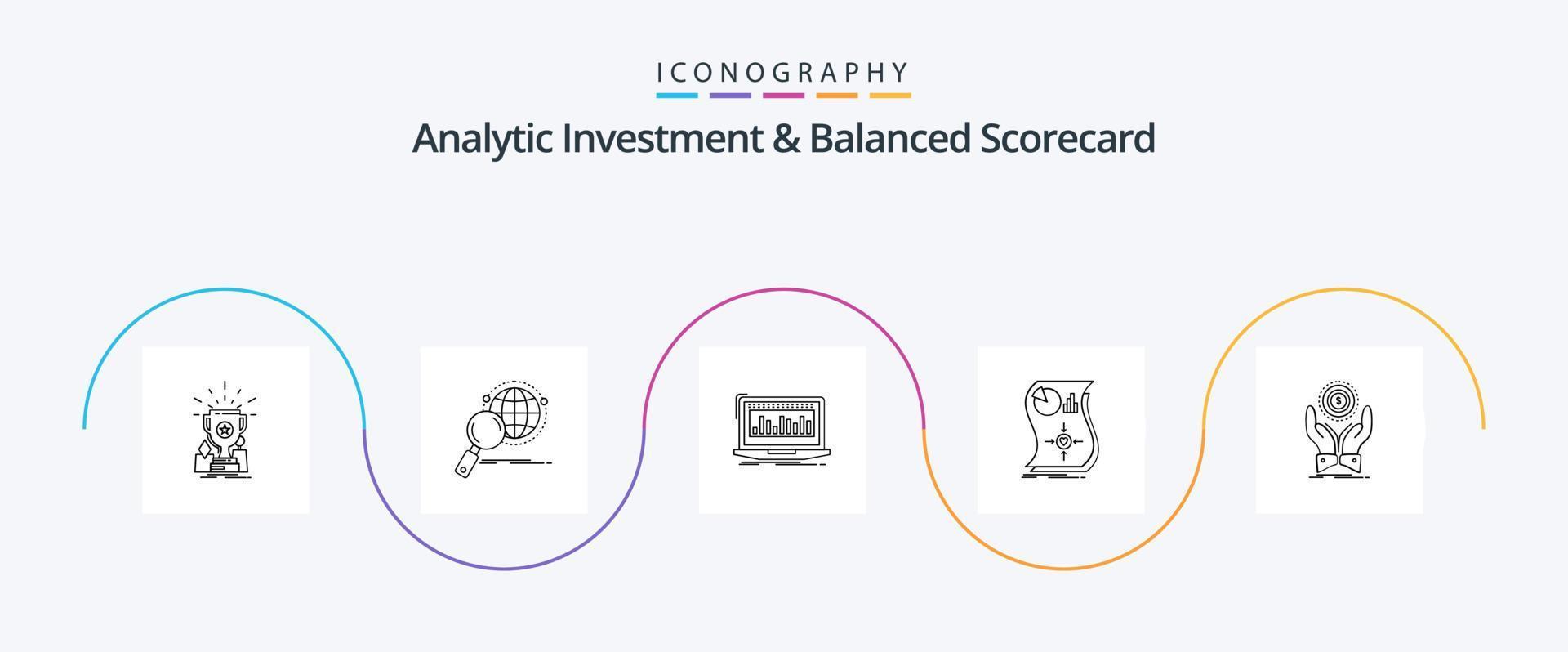 Analytic Investment And Balanced Scorecard Line 5 Icon Pack Including relationship. estimation. research. stock. index vector