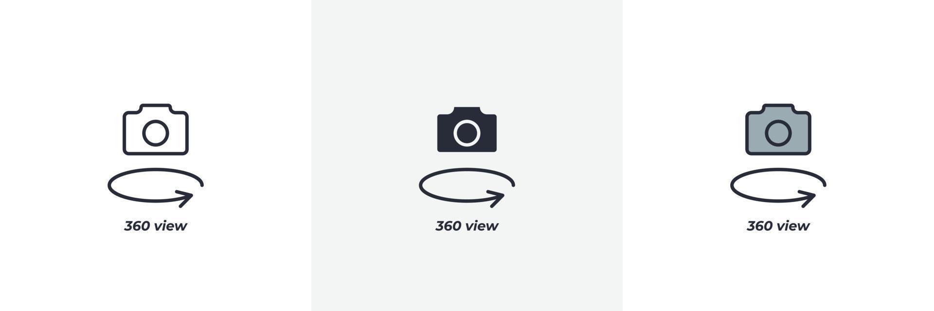 icono de vista 360. línea, contorno sólido y relleno versión en color, contorno y signo de vector relleno. símbolo de idea, ilustración de logotipo. gráficos vectoriales