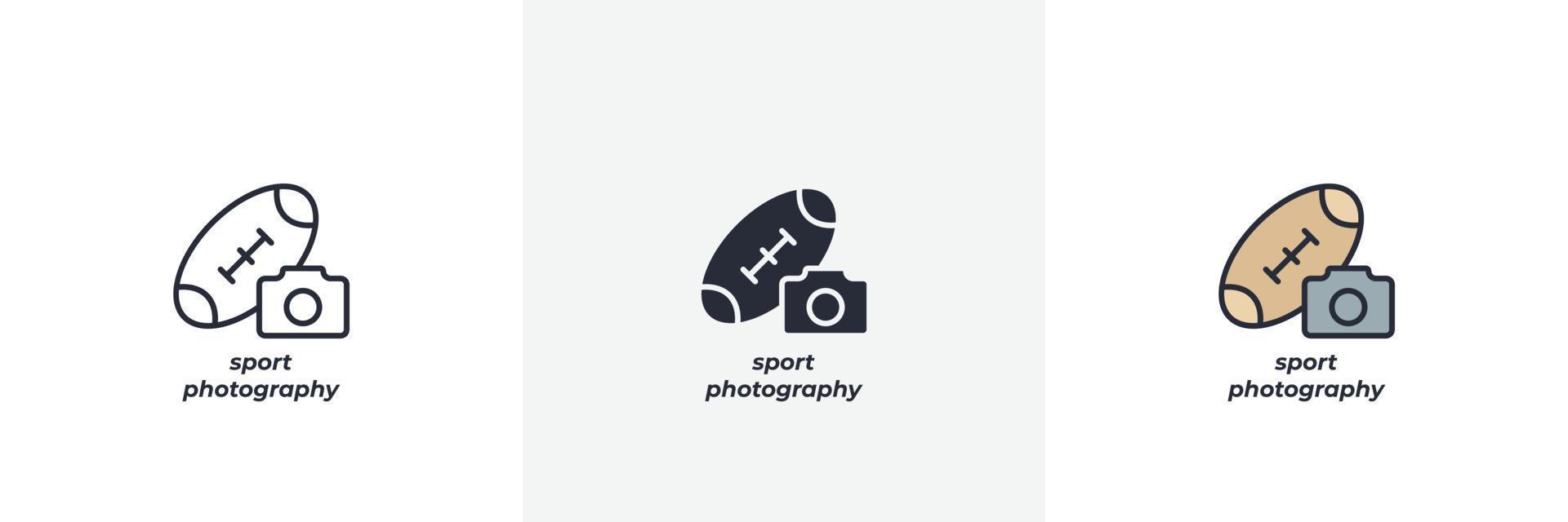 icono de fotografía deportiva. línea, contorno sólido y relleno versión en color, contorno y signo de vector relleno. símbolo de idea, ilustración de logotipo. gráficos vectoriales