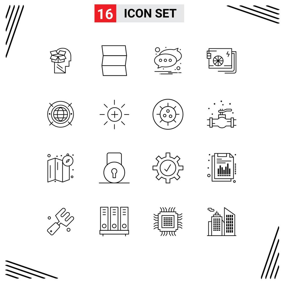 Modern Set of 16 Outlines Pictograph of internet power chat part ac Editable Vector Design Elements