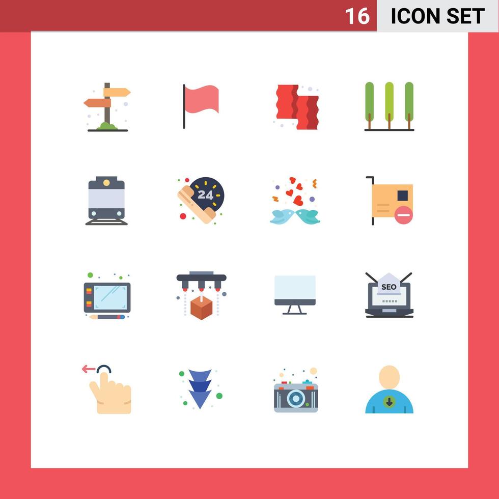 Group of 16 Modern Flat Colors Set for hours railway beef tree cypress Editable Pack of Creative Vector Design Elements