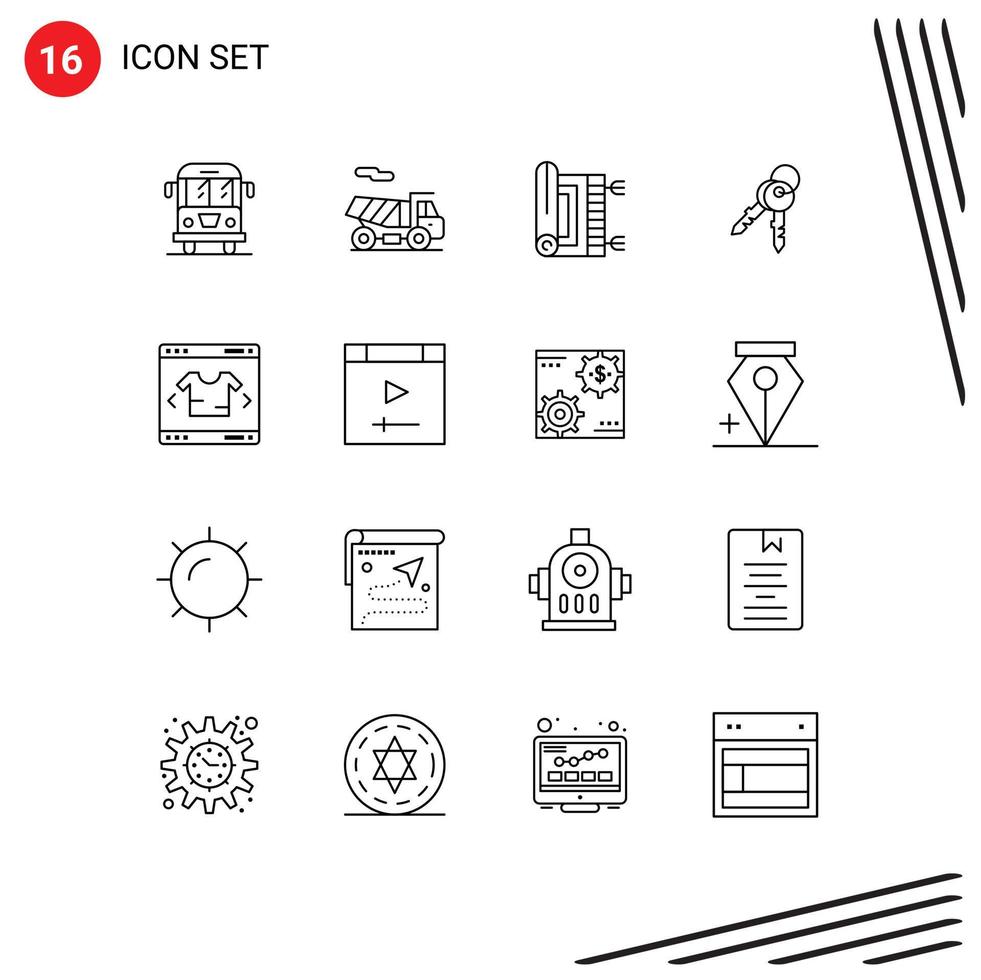 Stock Vector Icon Pack of 16 Line Signs and Symbols for modern home praying house keys Editable Vector Design Elements