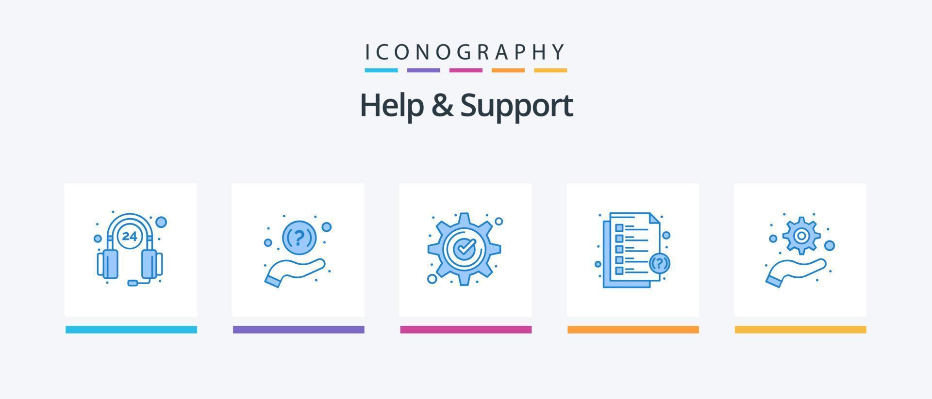 ayuda y soporte paquete de iconos azul 5 que incluye soporte. ayudar. aceptar. auriculares. Marcos. diseño de iconos creativos vector