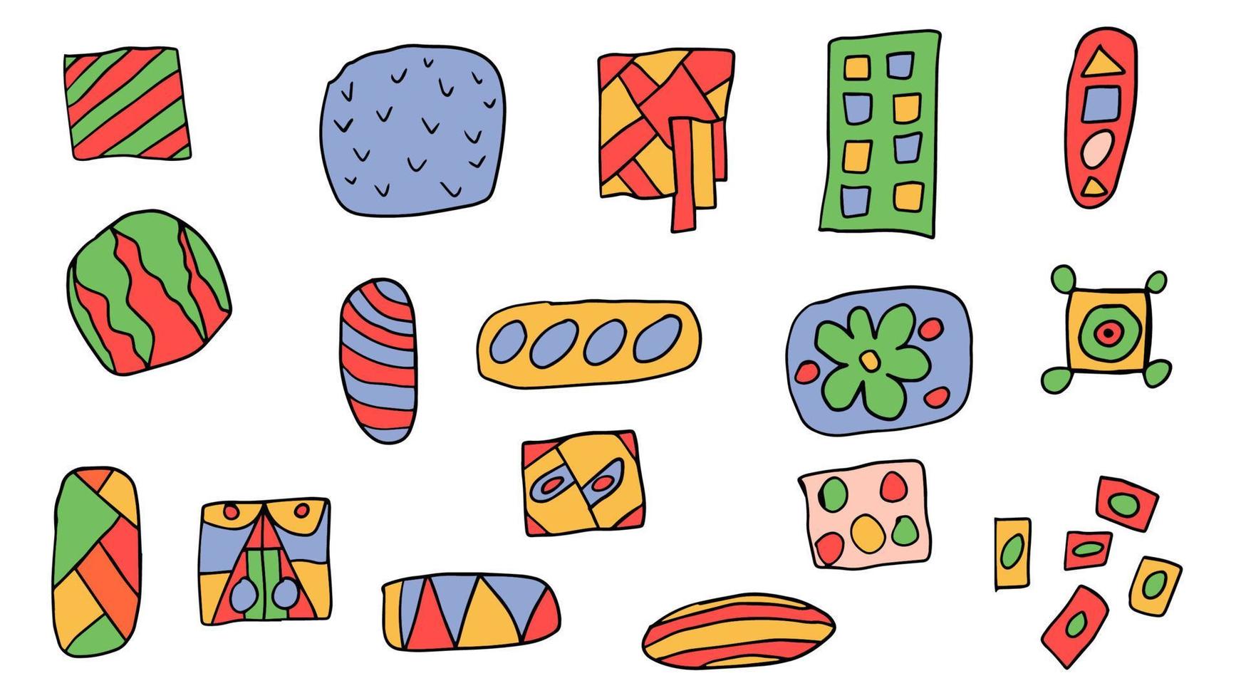 Fantasy messy freehand doodle geometric shapes. Scribble abstract collection. Creative set. vector