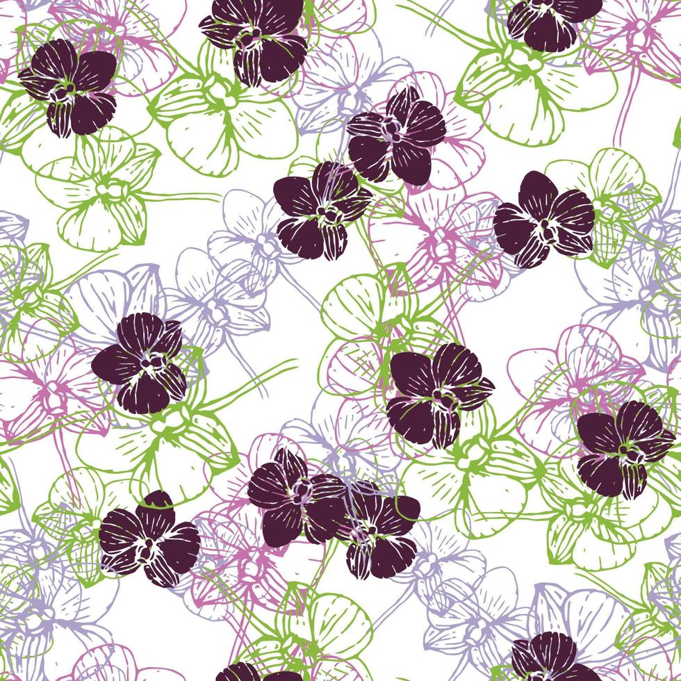 Fantasy messy freehand doodle flowers seamless pattern. Infinity ditsy scribble abstract card, layout. Creative background. Textile, fabric, wrapping paper. vector