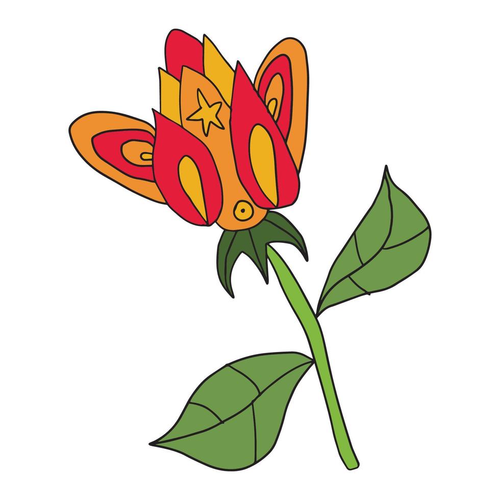 linda flor maravillosa del garabato. elemento floral de estilo hippie aislado sobre fondo blanco. vector