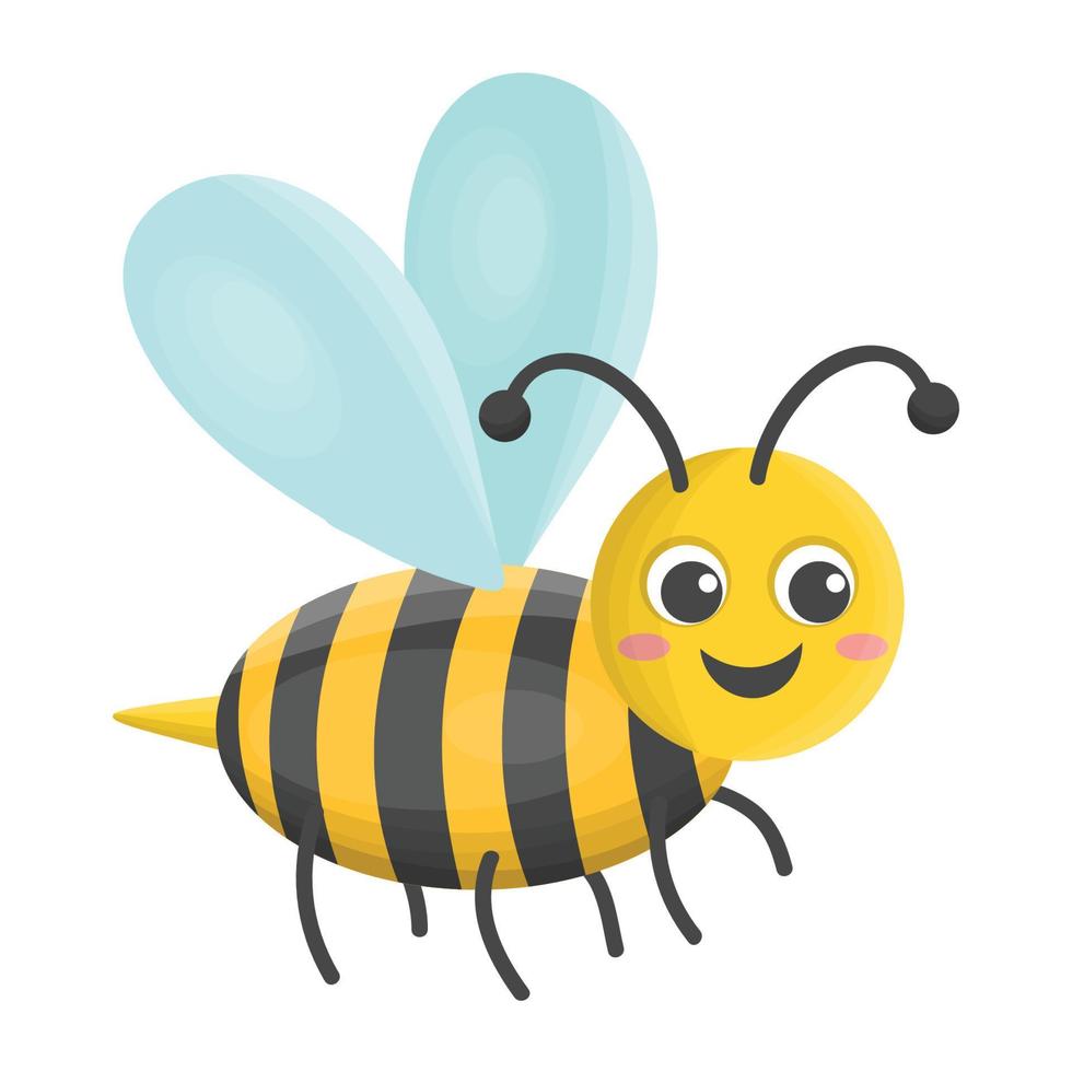 Cute cartoon little happy bee in kid's flat style isolated on white background. Cheerful character. vector