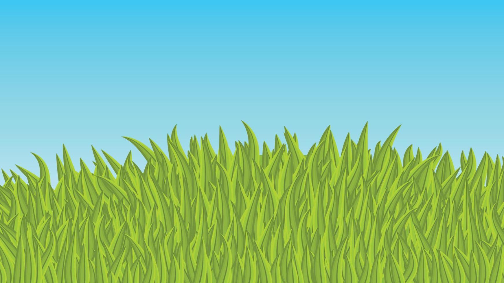 Sunny summer day on the meadow with grass with blue cloudy sky. Serene mood, bliss. vector