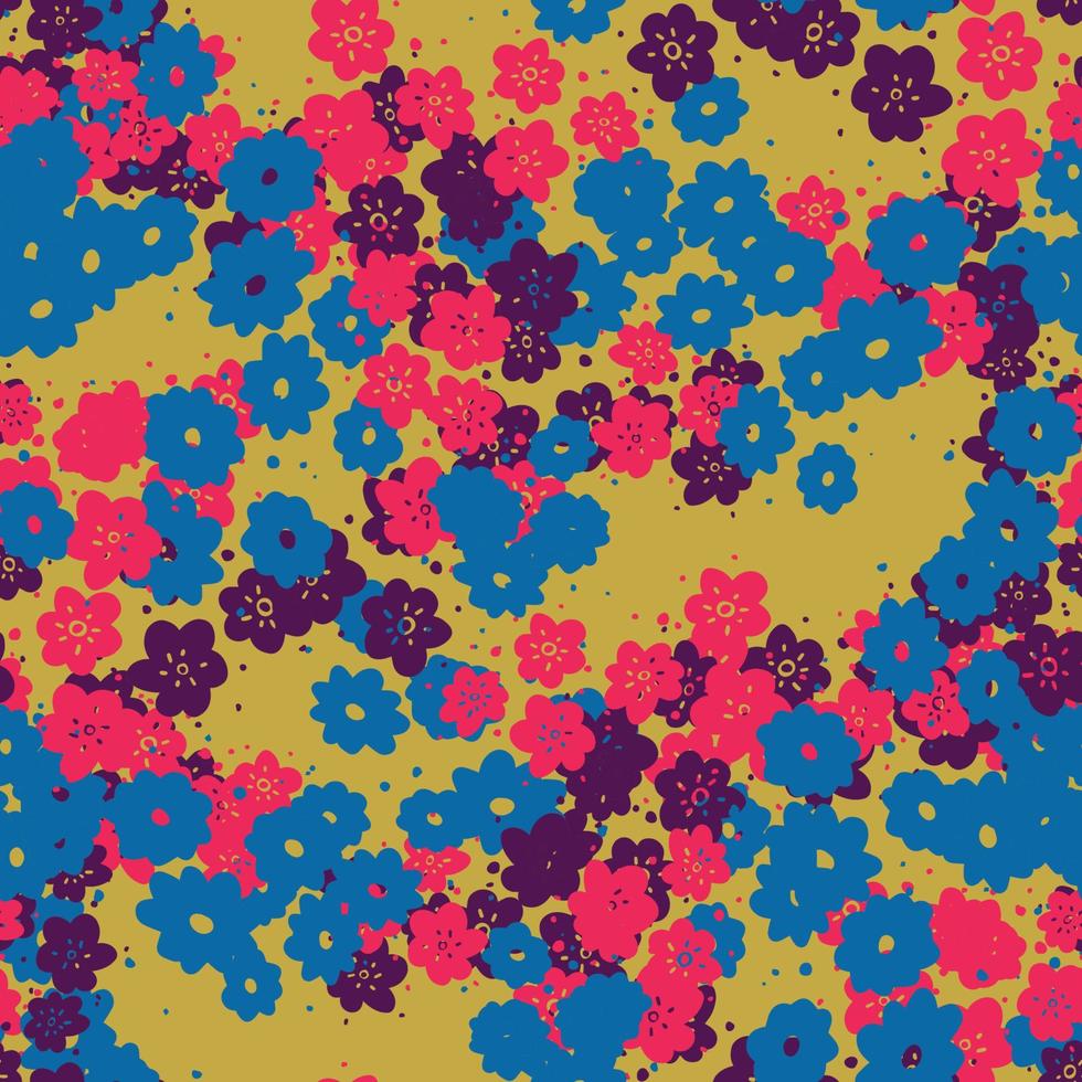 Fantasy messy freehand doodle flowers seamless pattern. Infinity ditsy scribble abstract card, layout. Creative background. Textile, fabric, wrapping paper. vector