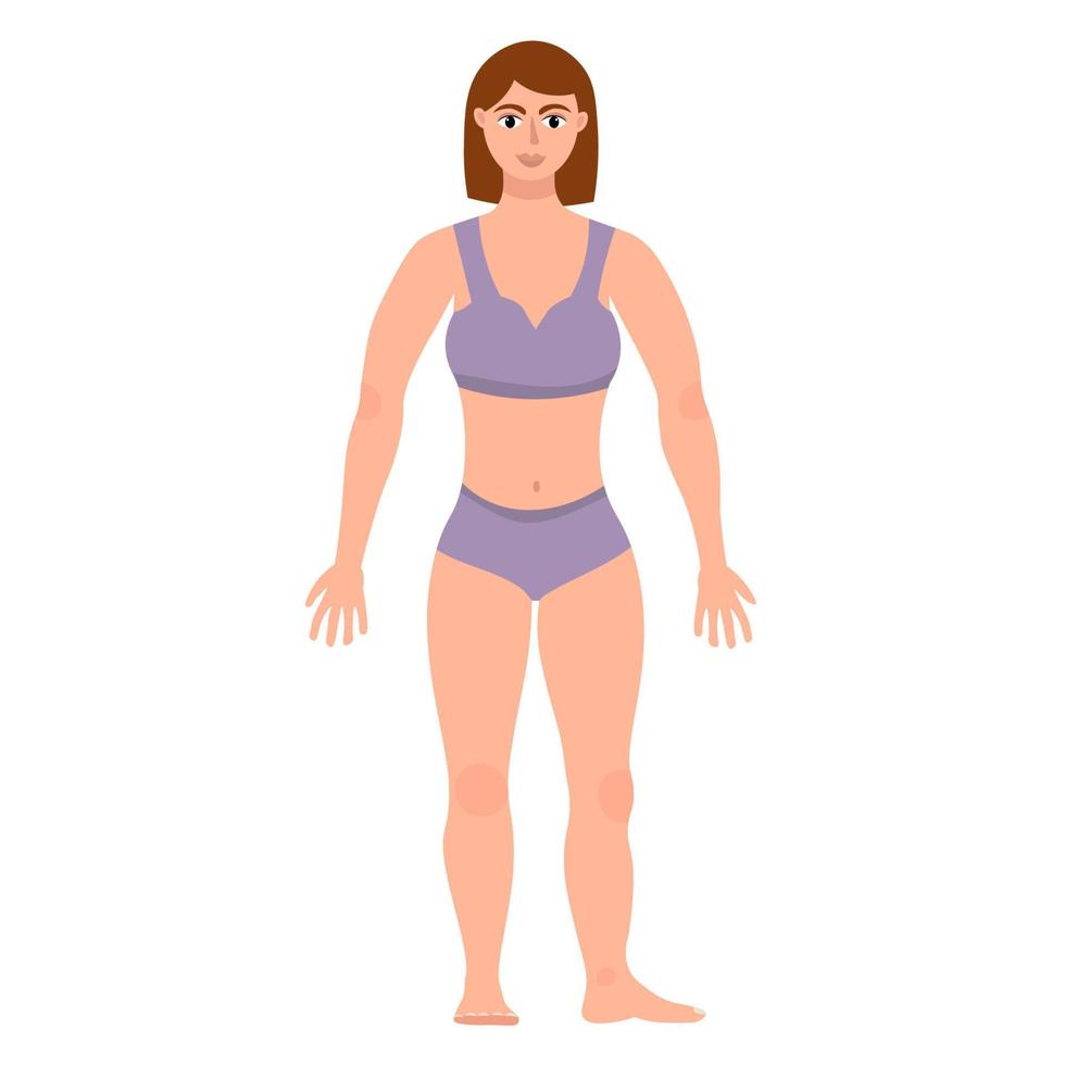 Linda silueta de cuerpo de mujer deportiva, personaje femenino de cuerpo entero en ropa interior en estilo plano en el frente. vector