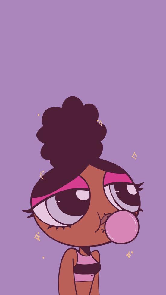 Cartoon pastel anime african american girl with bubble gum. Stylish trendy female personage in alternative subculture style. vector