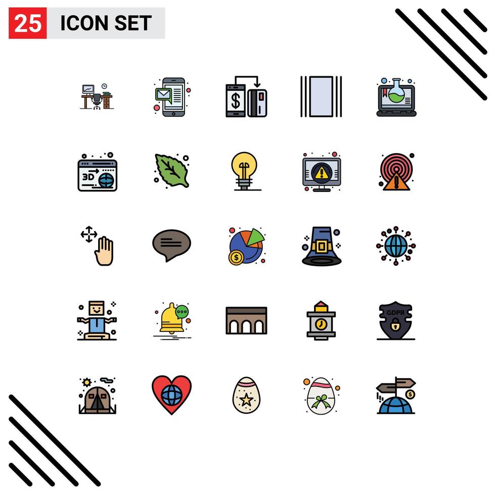 Concepto de color plano de 25 líneas rellenas para sitios web móviles y pruebas de laboratorio de aplicaciones elementos de diseño vectorial editables de smartphone de flujo horizontal sin efectivo vector
