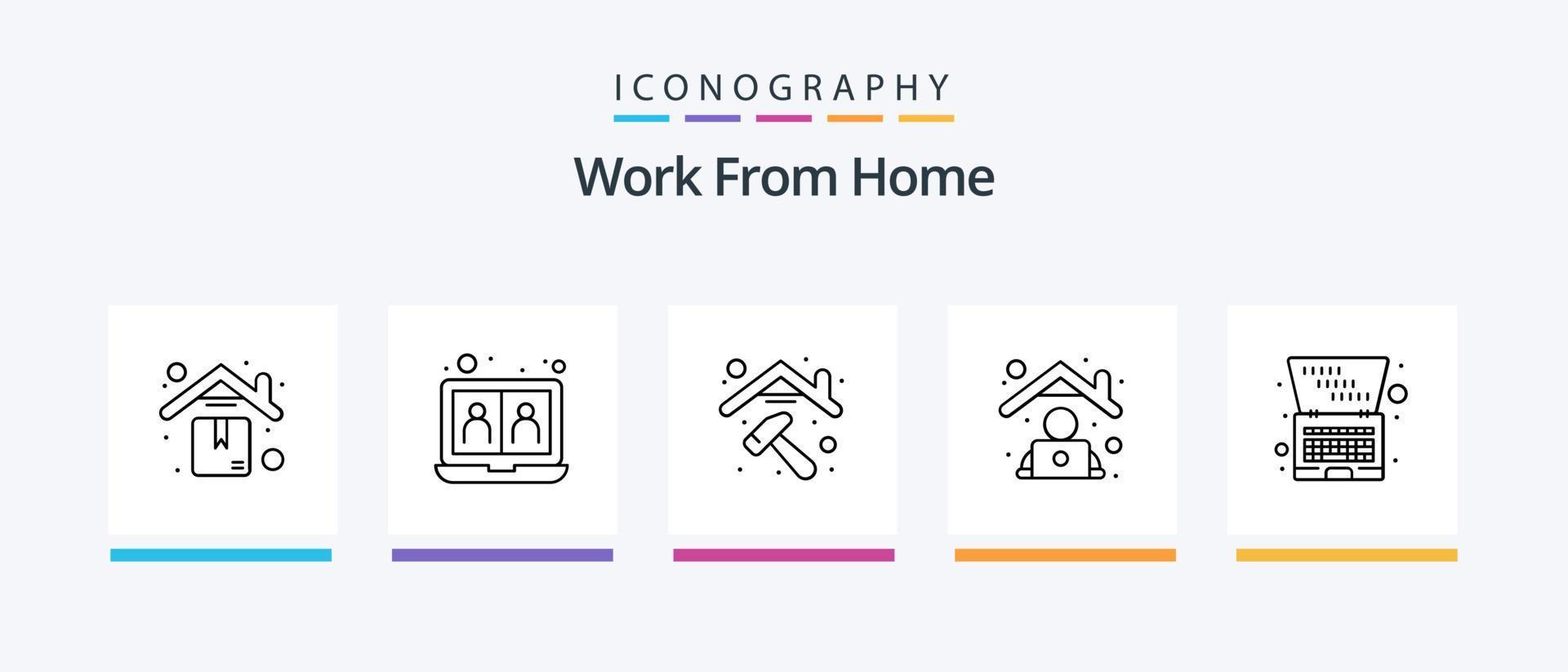 trabajar desde el paquete de iconos de la línea 5 de casa, incluida la conferencia. en línea. laboral. Internet. trabaja. diseño de iconos creativos vector