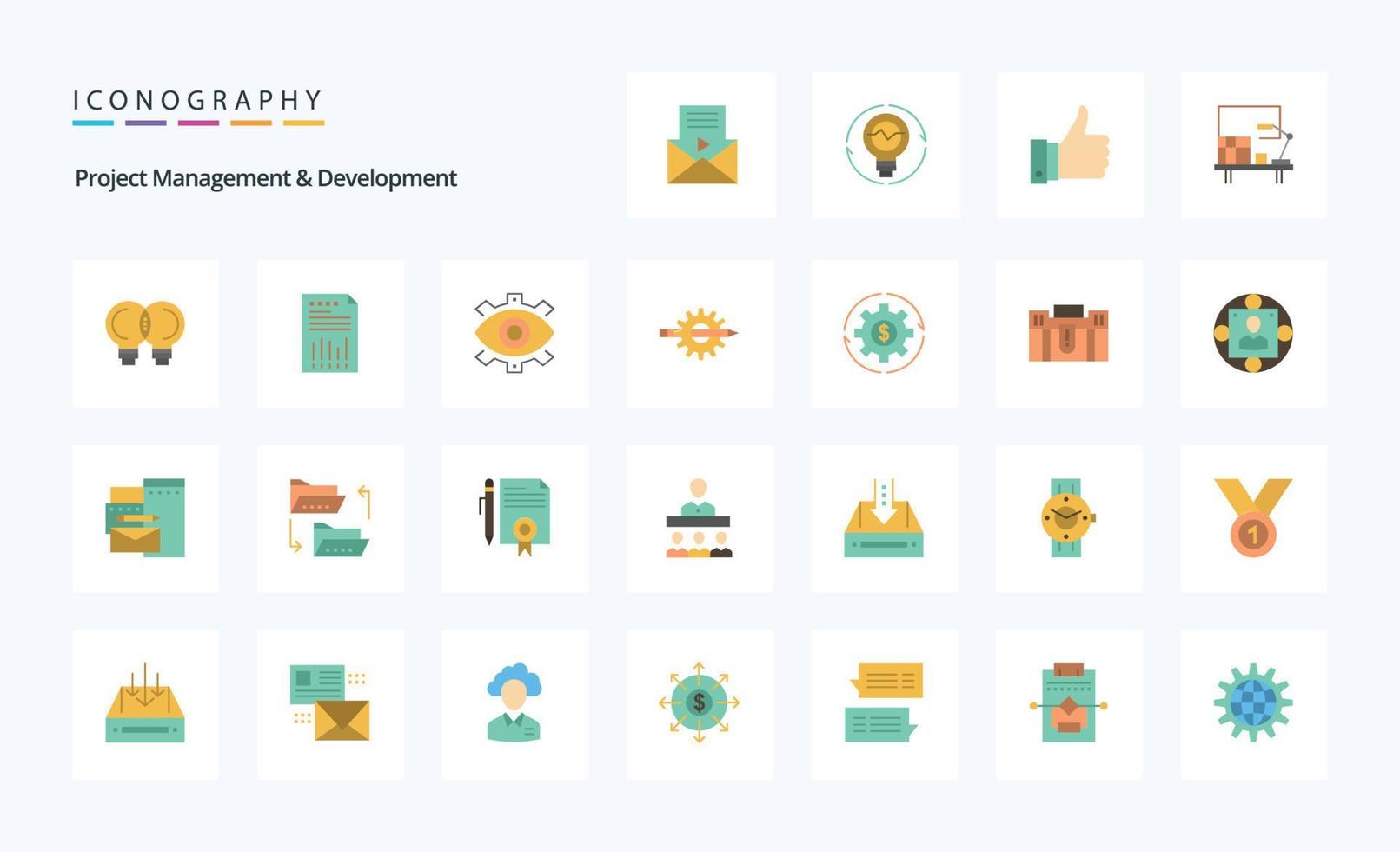 paquete de iconos de color plano de gestión y desarrollo de 25 proyectos vector