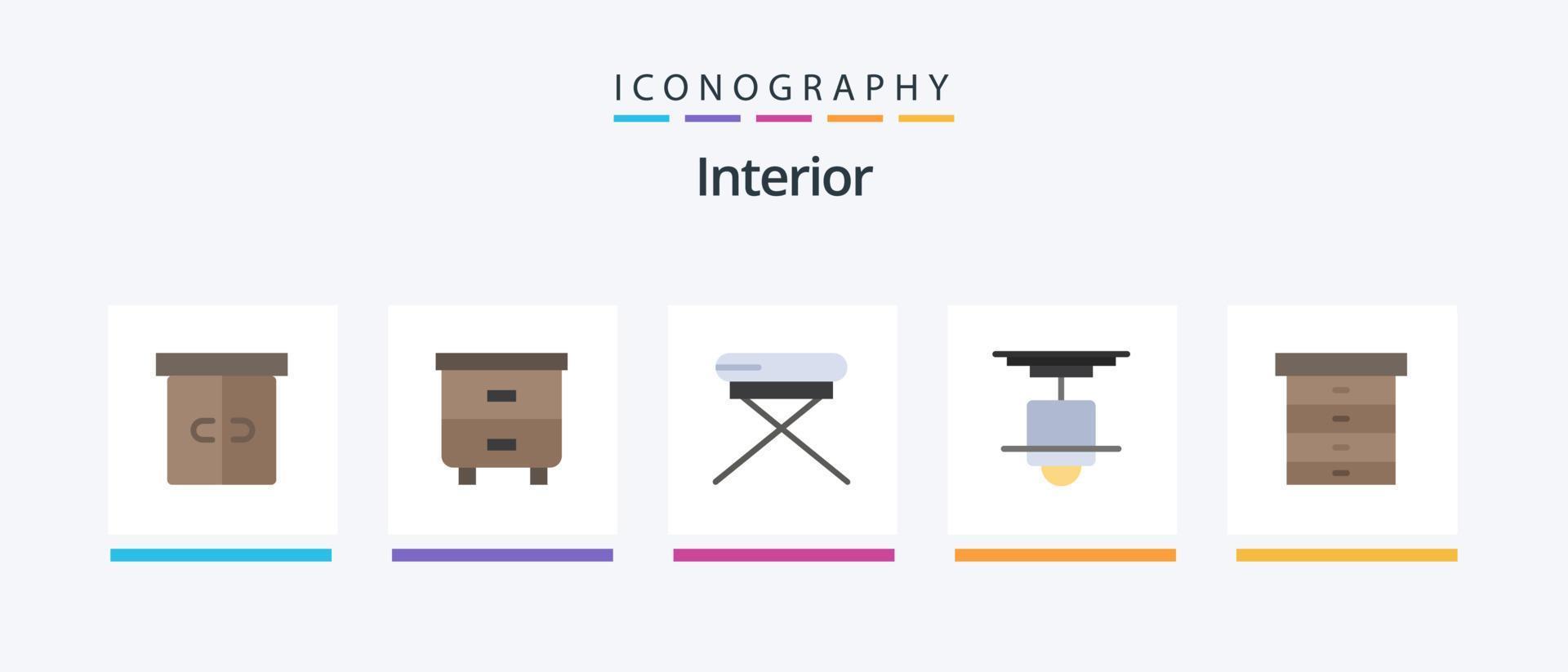 Interior Flat 5 Icon Pack Including . furniture. decor. drawer. light. Creative Icons Design vector