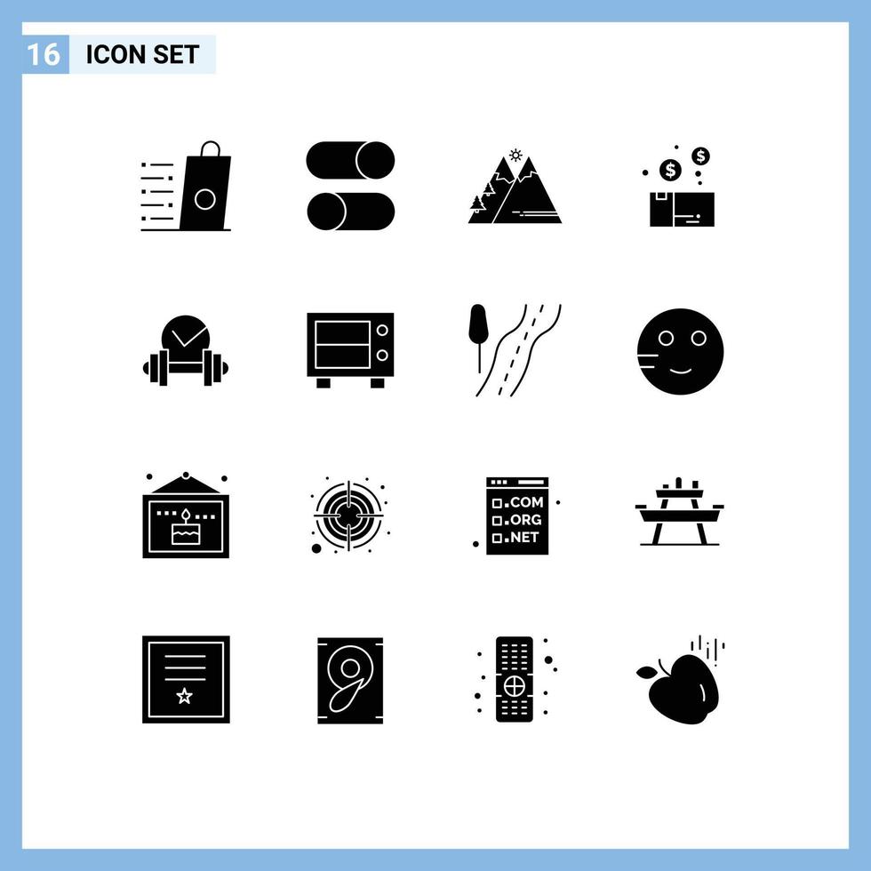 Pictogram Set of 16 Simple Solid Glyphs of box bundle radio hiking outdoor Editable Vector Design Elements