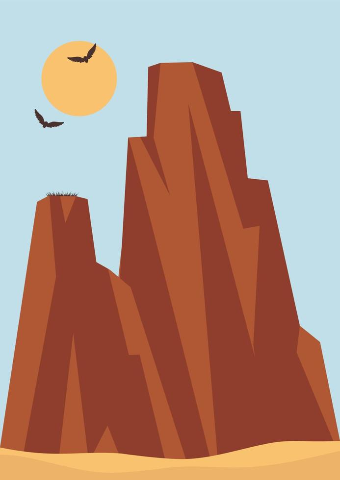 Aesthetic Arizona desert, natural parkland landscape poster. Flying eagles, nest on rock. vector