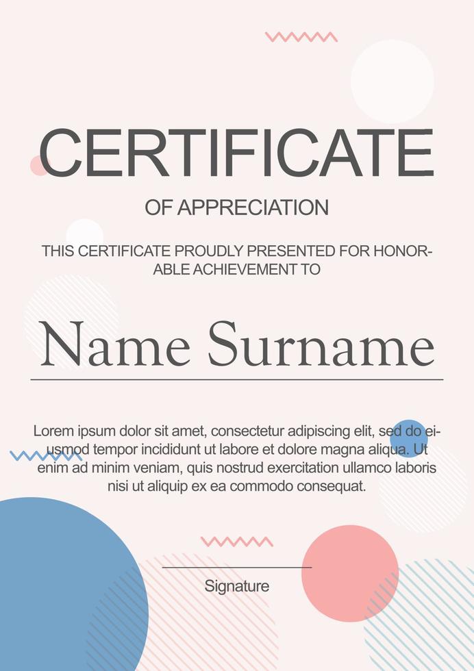 Certificate of appreciation template with abstract circles. Certificate template with modern pattern. Diploma vector template