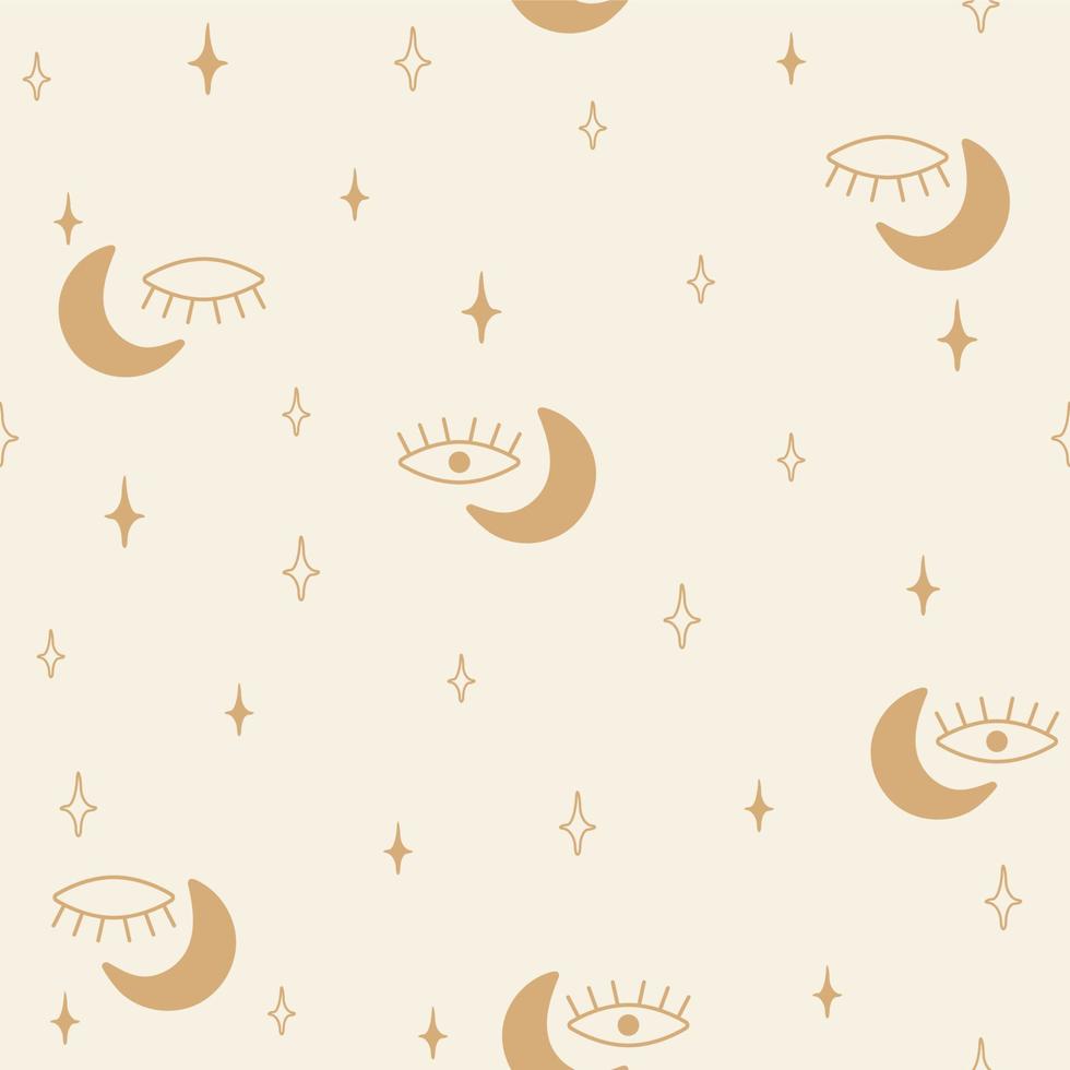 Vector hand drawn mystic eye, doodles seamless pattern on beige background, modern design