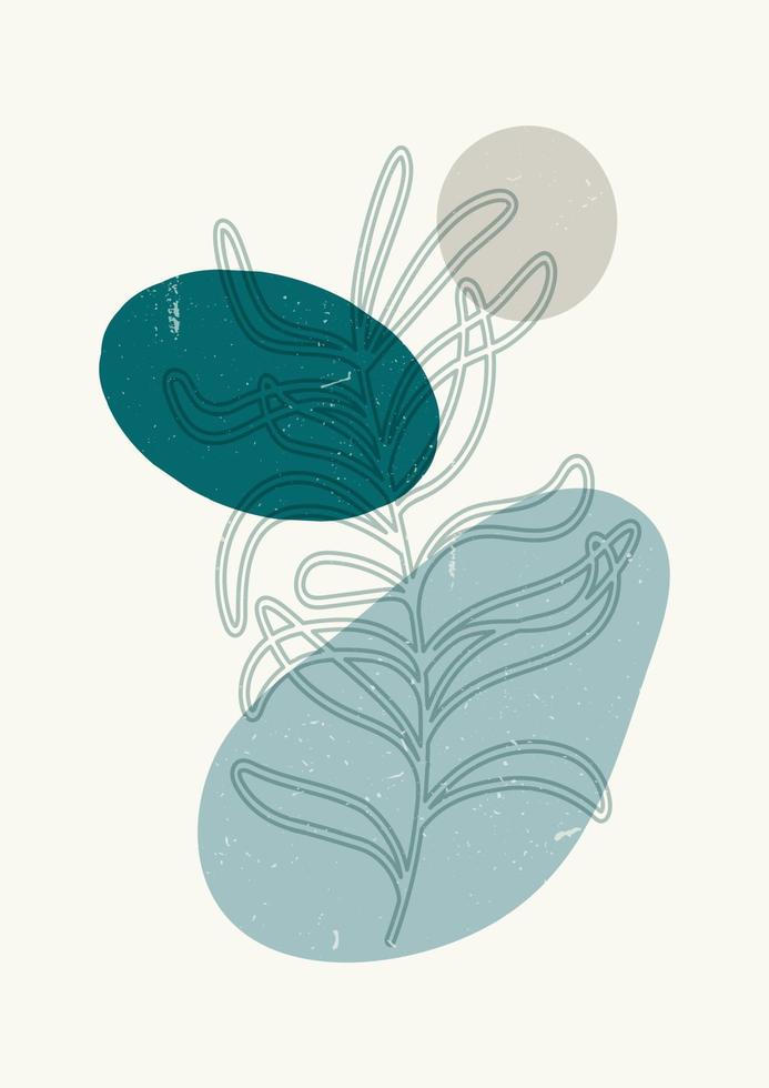 cartel botánico con efecto texturizado. diseño abstracto de arte escandinavo en colores pastel, se puede utilizar como folleto, afiche, diseño de portada, publicación en medios sociales vector