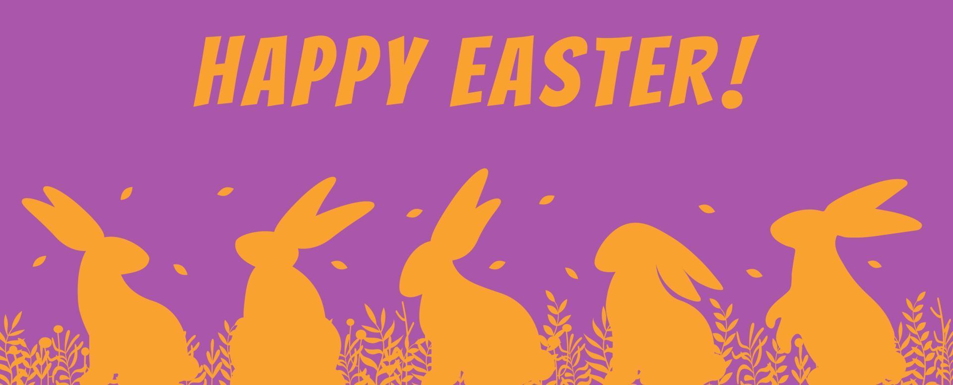 Happy Easter banner. Trendy Easter design with typography, hand painted bunny on grass. Modern minimal style. Horizontal poster, greeting card, header for website vector