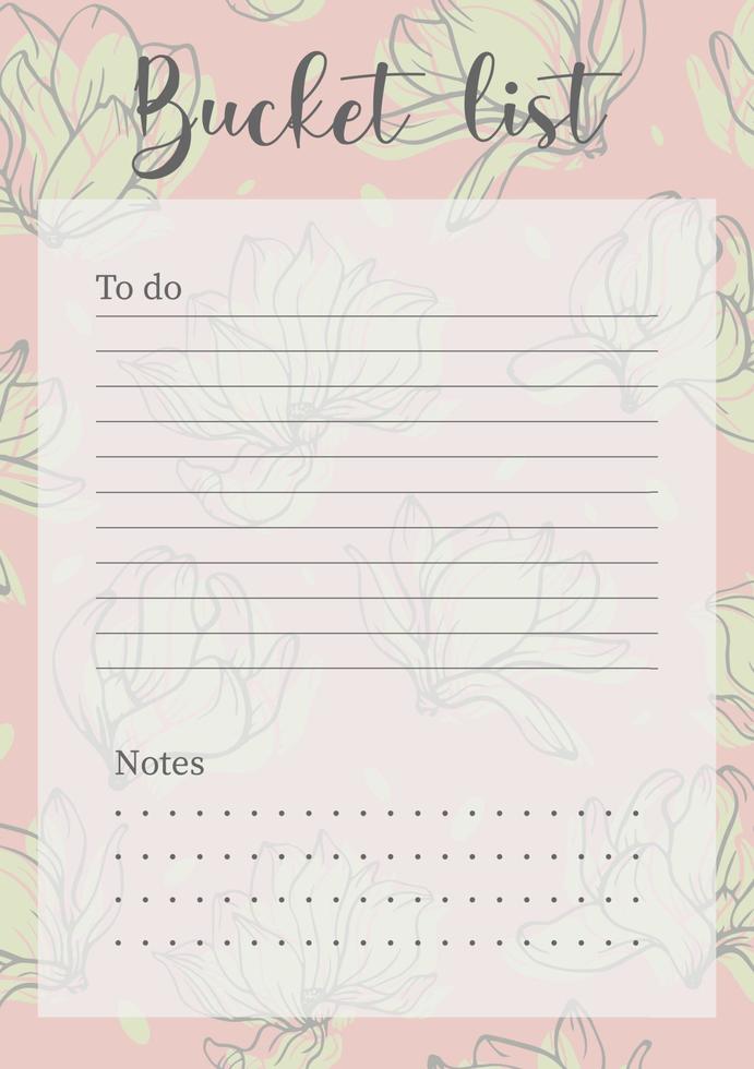 Yearly goals minimalist planner page design. Categories of notes vector